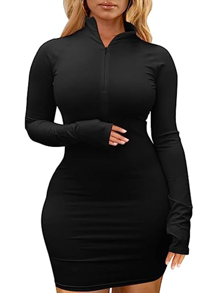 女人的性感身体长袖V领派对生日迷你裙