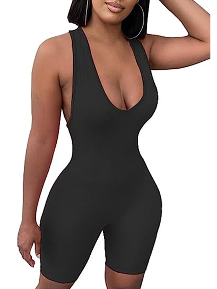 女人的性感深V领无袖交叉无背连身裤